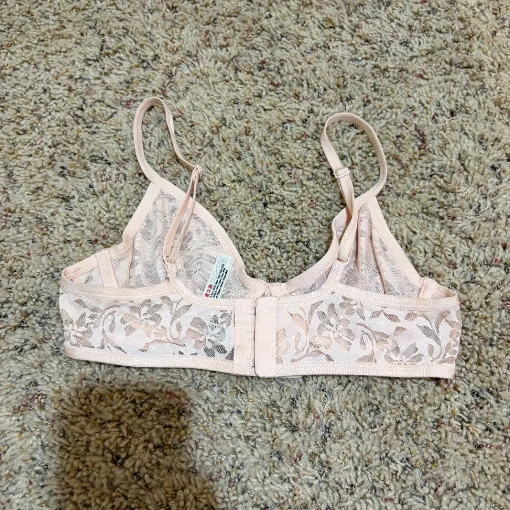 Intimately Free People 32A Sheer Floral Underwire Bra Mesh Lace Floral Pink